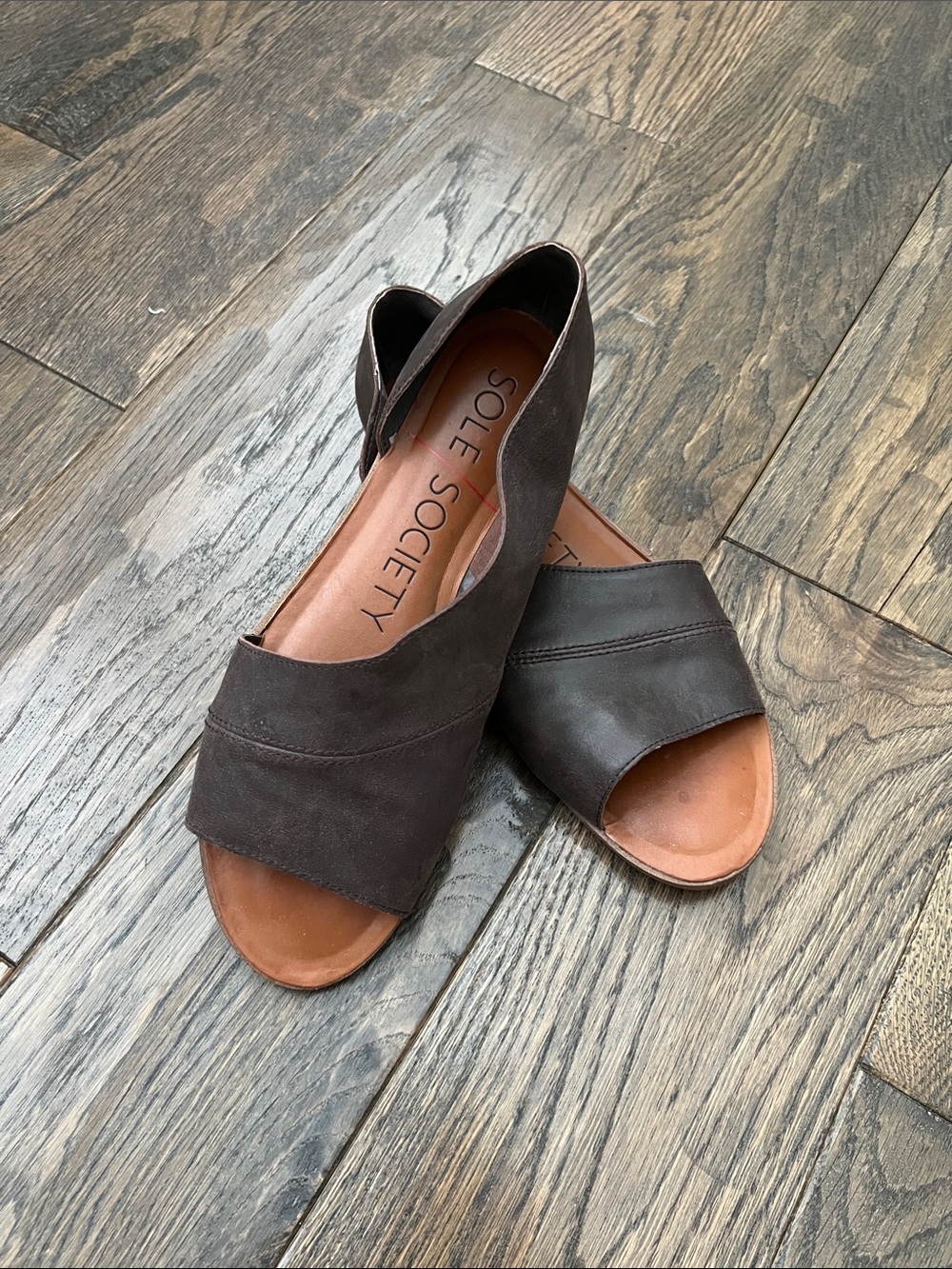 Sole Society Dark Brown Open-Toe Slide Sandals